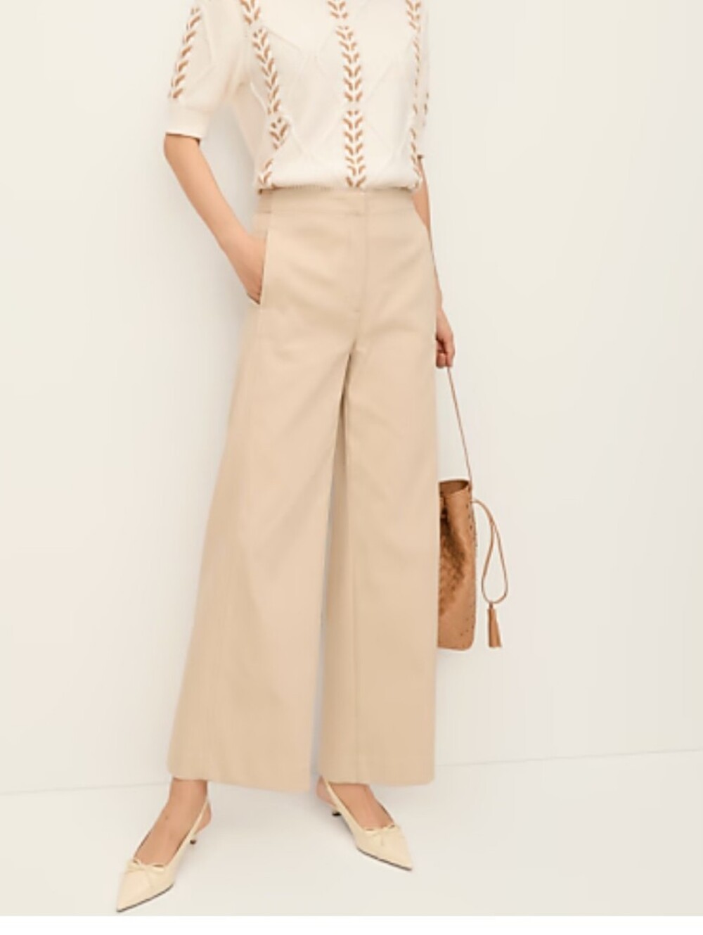 Ann Taylor Marina Pants NWT Size 4 Petite Beige Classic Wide-Leg Cropped
